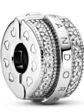 Sterling Silver Charms, Pandora logo Sparkling Pav�� Lines and Logo Clip S925ALE